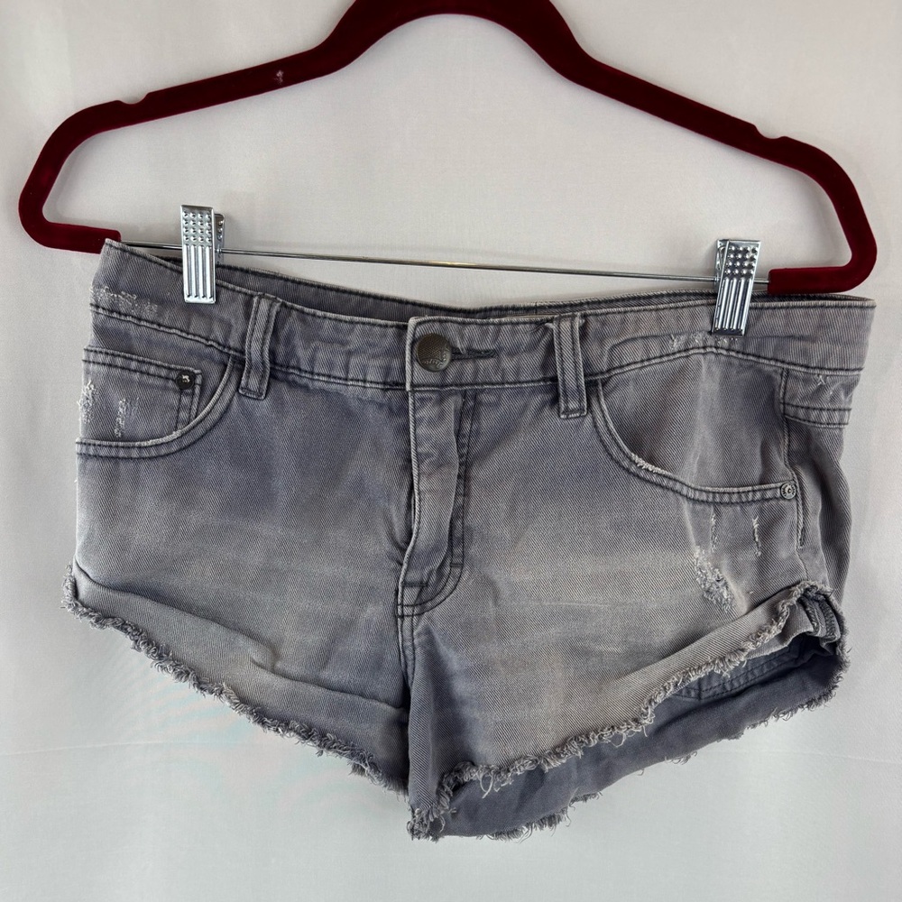 Free People Grey Denim Distressed Hot Shorts Size 27